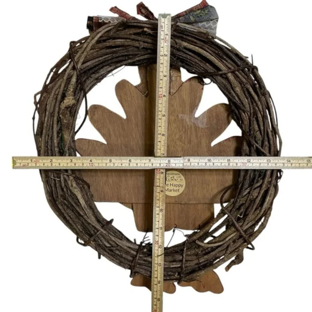 Hand Crafted Thanksgiving Turkey Wreath BeThankful Rustic Red Brown Accent 14 In
